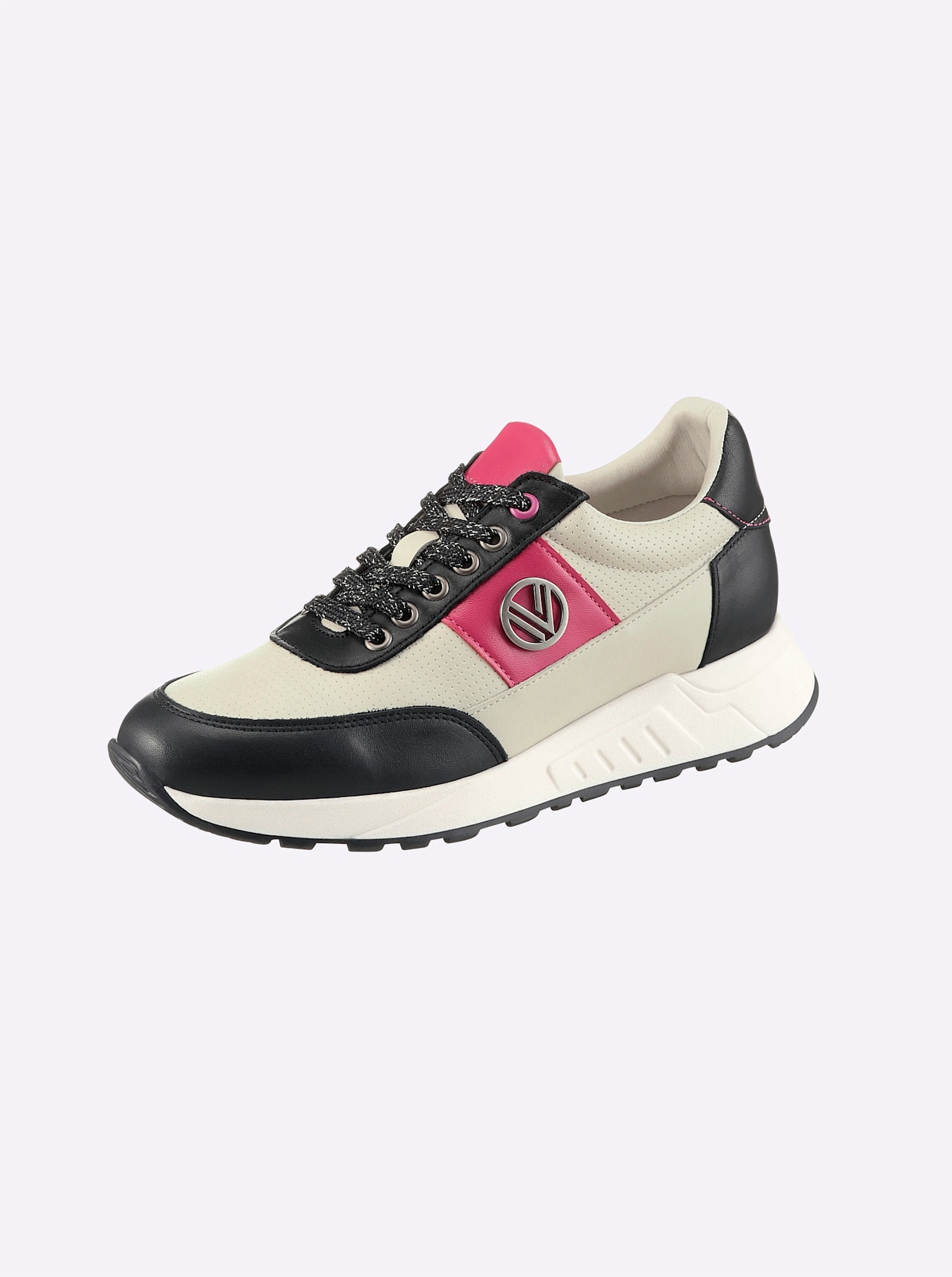 Sneaker HEINE, Damen, Gr. 36, bunt (creme, bunt), Glattleder, Leder, Schuhe