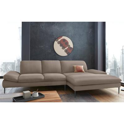 Ecksofa W.SCHILLIG "enjoy&MORE, Designsofa, bequem, zeitlos und elegant, L-Form", braun (stone z59), B:340cm H:87cm T:185cm, Chenille-Flachgewebe R66 (85% Polyester, 15% Nylon), Longlife Xtra-Leder Z59: Glattleder mit modischer Prägung. Hautstärke... Image