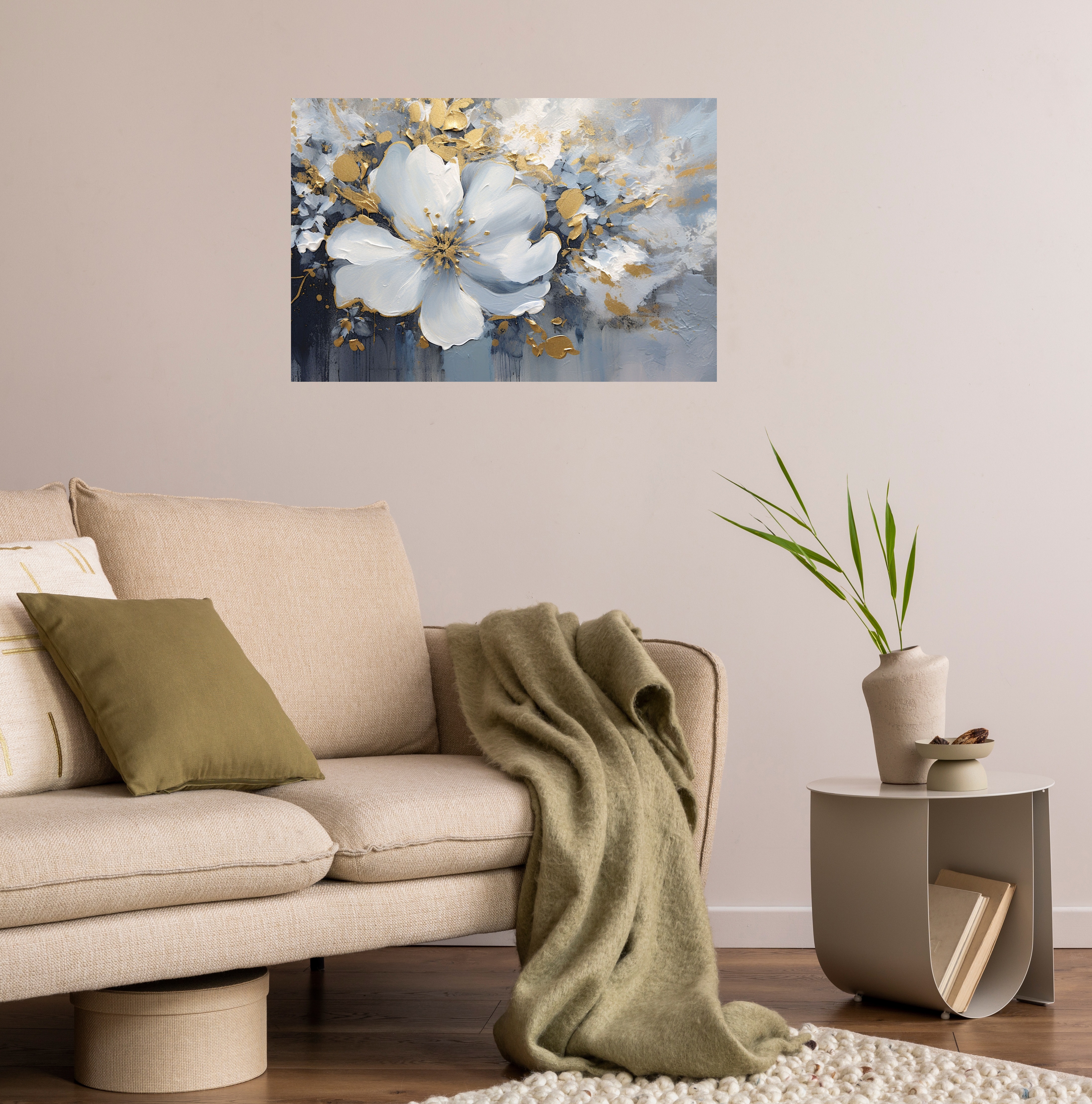 Wandsticker QUEENCE "The golden Flower", grau, B:150cm H:90cm T:0,1cm, Folie, Wandtattoos, Selbstklebend, kinderleichte Anbringung