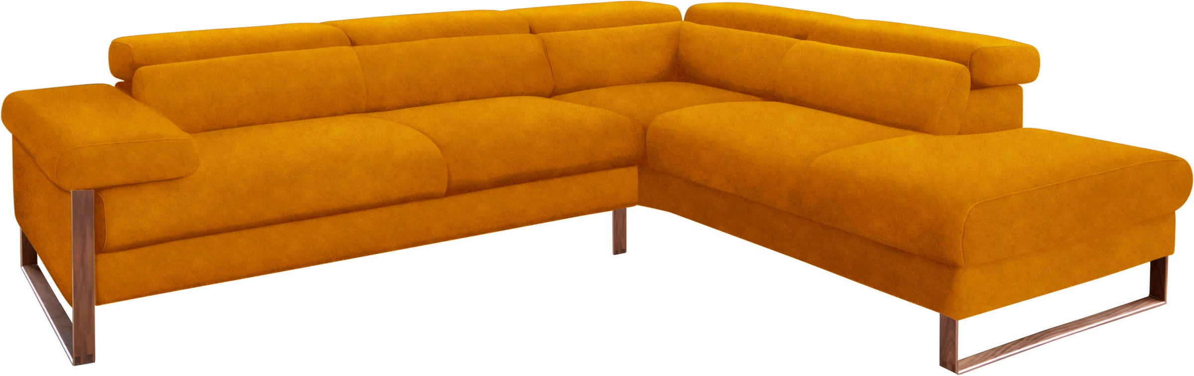 Ecksofa W.SCHILLIG "finn, Designsofa mit tollem Sitzkomfort, bequem, L-Form", gelb (brandy s37), B:281cm H:71cm T:230cm, Flachgewebe S22 (100% Polyester);Stoff S37 (100% Polyester);Longlife Xtra-Leder Z59: Glattleder mit modischer Prägung.... Image