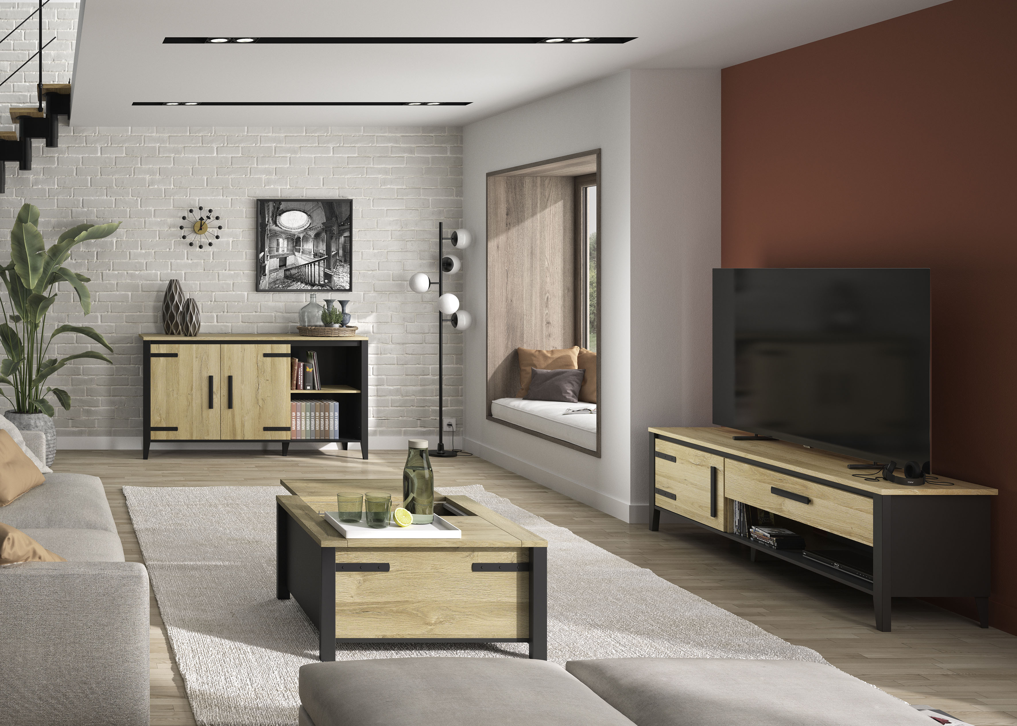 Couchtisch GAMI, beige (goldeneiche, schwarz, goldeneiche), B:80cm H:45cm T:80cm, Tische, Couchtisch