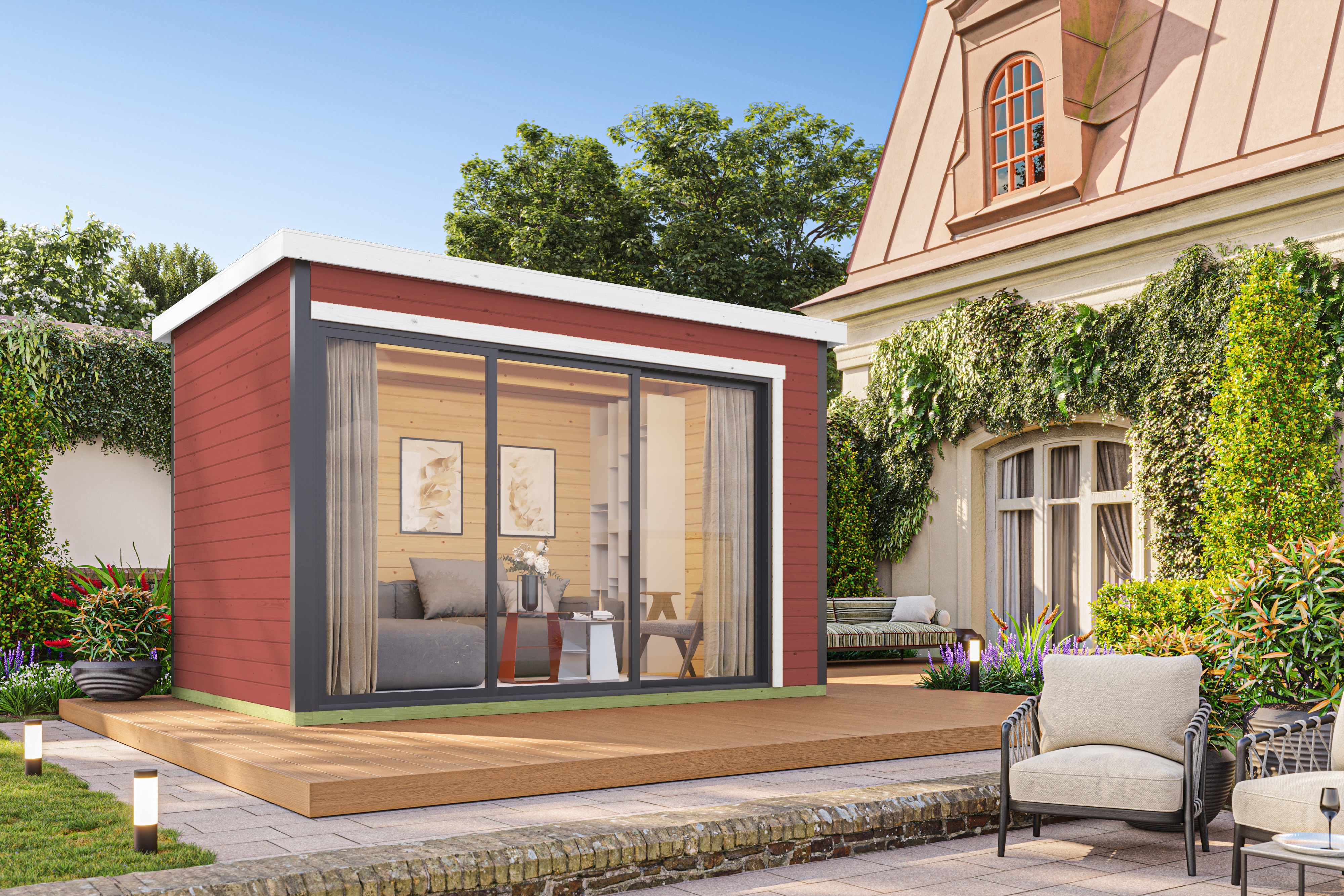 Gartenhaus NORDIC HOLZ "AUSTIN 3", rot (schwedenrot), Fußboden im Gartenhaus, Massivholzdach, Holz, Gartenhäuser, Gartenhaus