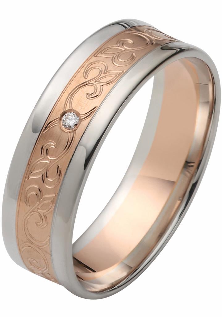 Trauring FIRETTI "Schmuck Geschenk Gold 375 Hochzeit Ehering "LIEBE" Ranke" Gr. 17,5, rosa (roségoldfarben, weißgoldfarben), Fingerringe, 17,5, SI = kleine Einschlüsse mit Brillant, Roségold 375 Weißgold 375, 6mm, Roségold 375, Weißgold 375,... Image