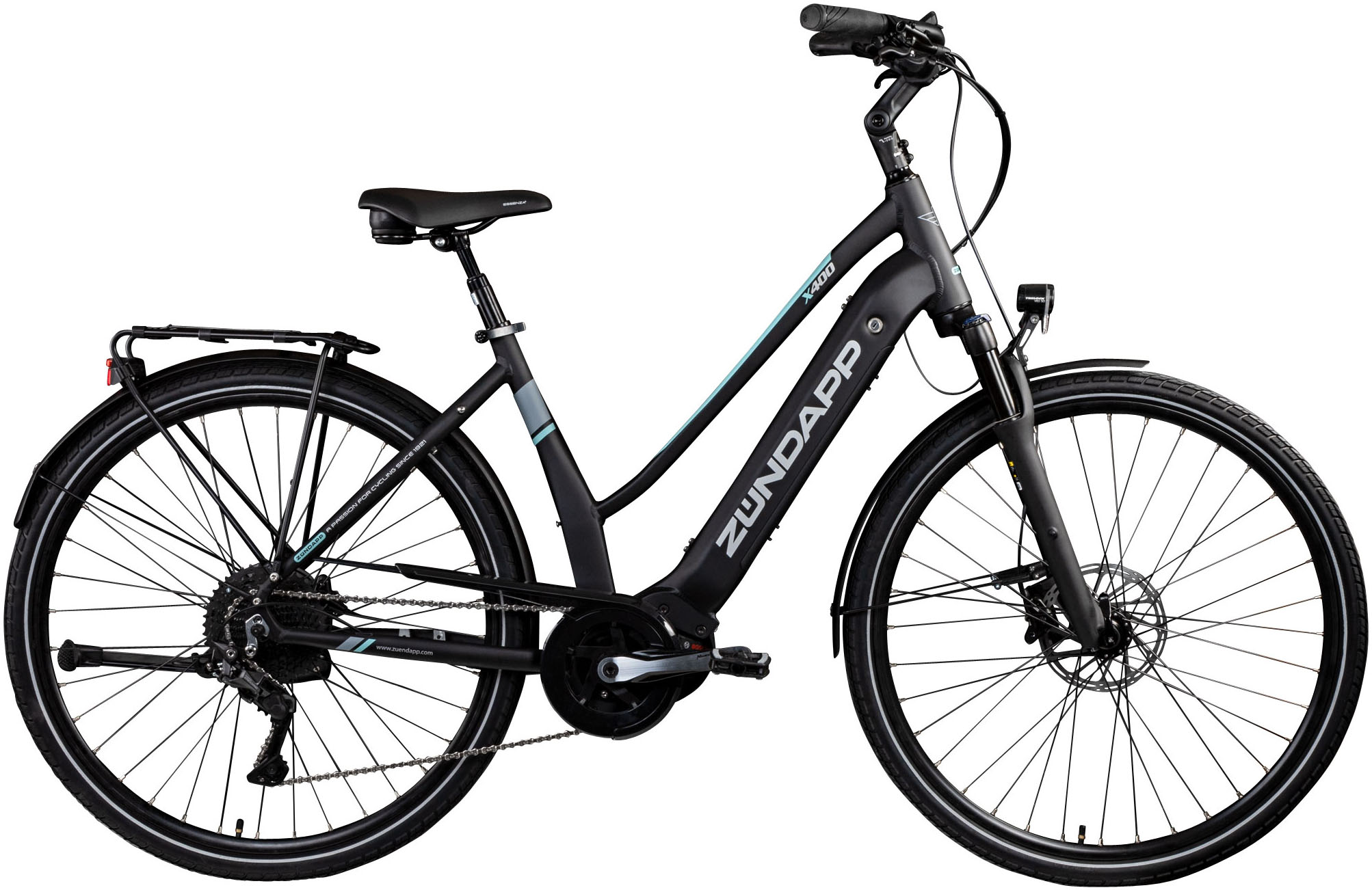 E-Bike ZÜNDAPP "X400" Gr. 48, schwarz (schwarz, türkis, schwarz), Elektrofahrräder, 48cm, 28 Zoll (71,12cm), Pedelec, Elektrofahrrad für Damen u. Herren Image