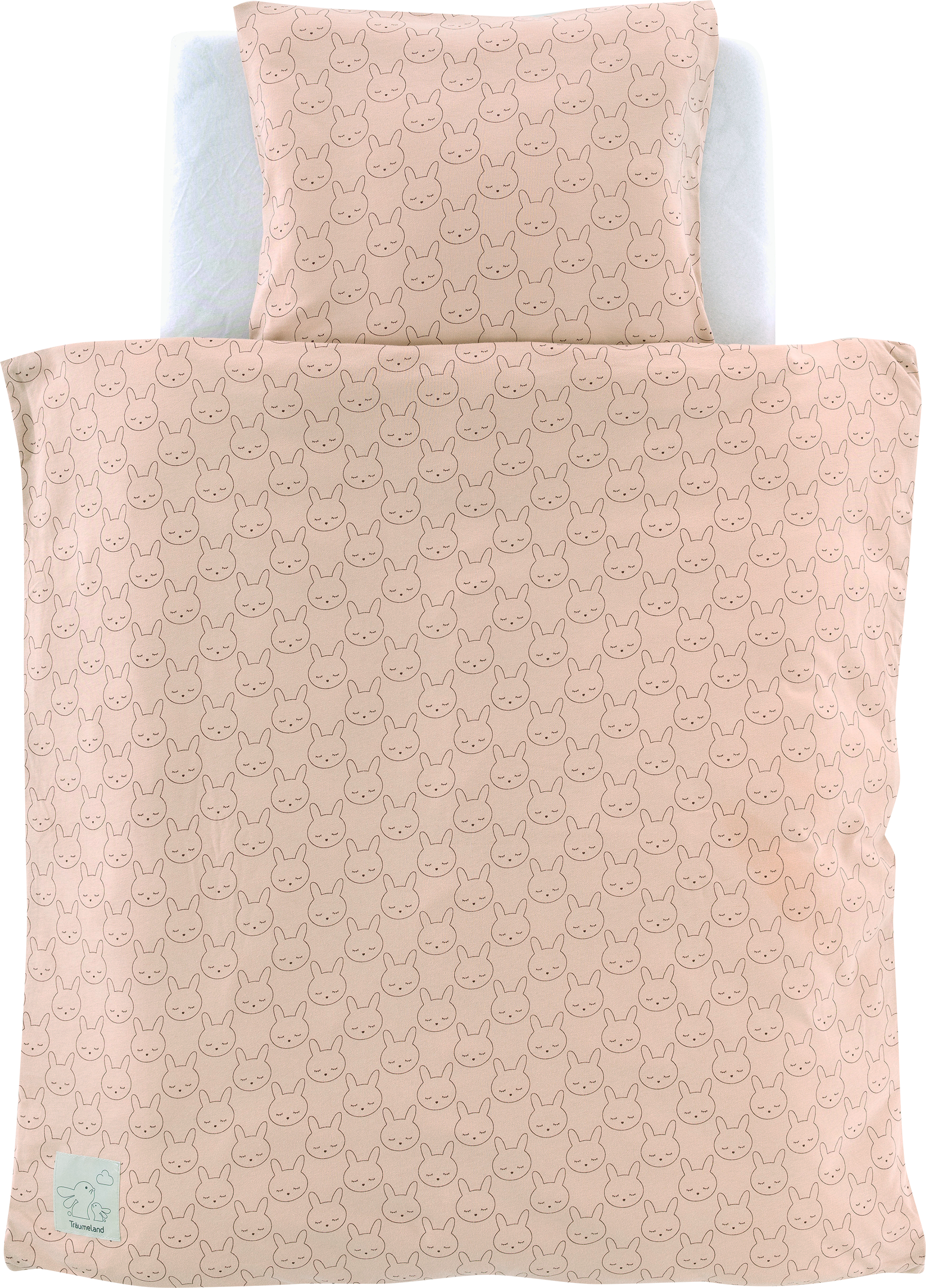 Babybettwäsche TRÄUMELAND "Jersey Kuschelhase", beige, B/L: 80cm x 80cm, 1 Stk., 1 Stk., Jersey, B/L: 40cm x 35cm, Garnitur: 2 Stk., Jersey, Obermaterial: 100% Baumwolle, Bettwäsche, mit Allover-Print Image
