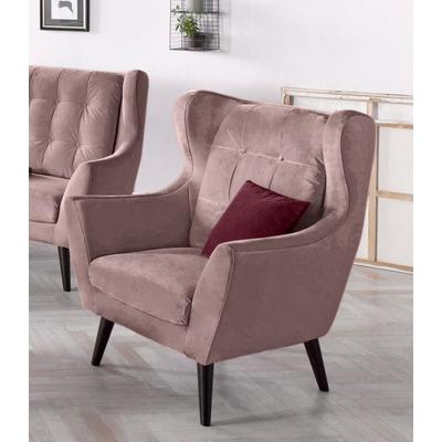Ohrensessel ANDAS "Hemmink, Sessel, Loungesessel", rosa (altrosa, bordeaux), B:90cm H:107cm T:94cm, Struktur (94% Polyester, 6% Polyacryl), Samtvelours (100% Polyester), Luxus-Microfaser (100% Polyester), Sessel, mit Knopfheftung Image