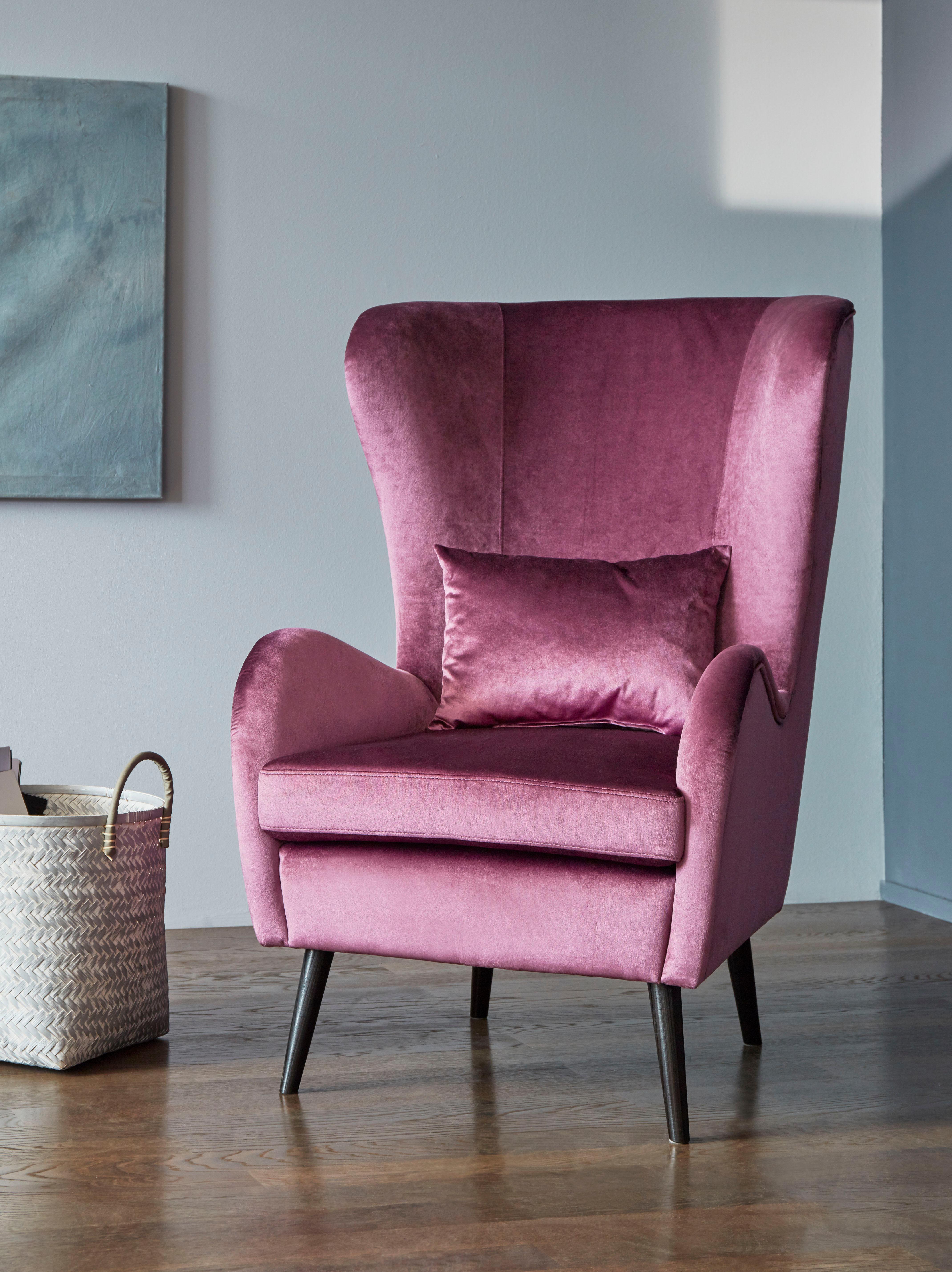 Sessel HOME AFFAIRE "Salla auch in Fellimitat und Feincord, viele Bezugsarten, Ohrensessel", lila (aubergine), B:78cm H:118cm T:94cm, Samtoptik (100% Polyester), Sessel, Sessel, wahlweise mit oder ohne Hocker; großer Sessel: Maße B/T/H: 78/94/118cm