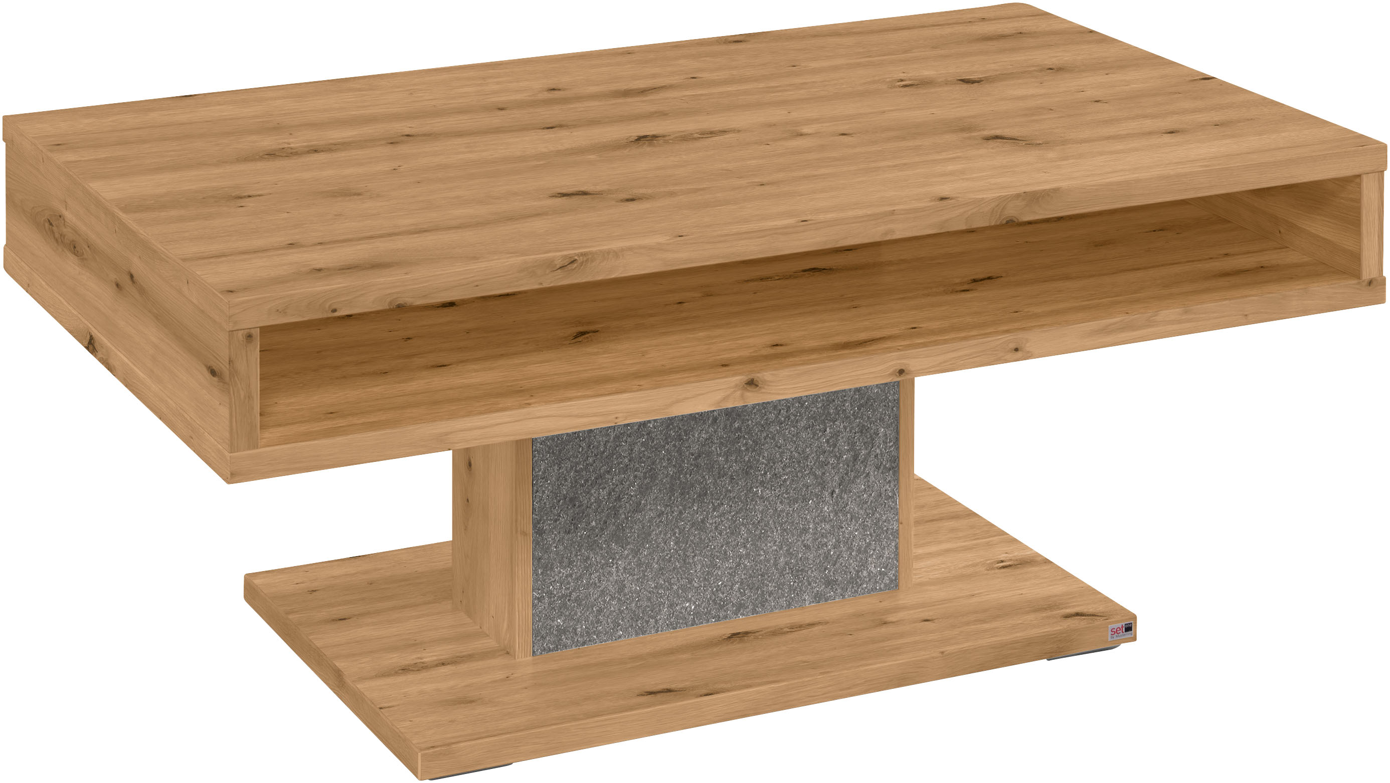 Couchtisch "Deltona", braun (eiche artisan, eiche artisan, schwarz sandstein, eiche artisan), B:110cm H:46,5cm T:65cm, SET ONE BY MUSTERRING, Tische, Standfuß mit Zierelement, offenes Fach, zwei Farben, B110 x T65 cm