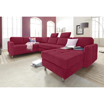 Wohnlandschaft SIT & MORE "Pablo U-Form", rot (bordeaux), B:292cm H:80cm T:87cm, Struktur (100% Polyester), Kunstleder SOFTLUX, Luxus-Microfaser ALTARA NUBUCK (100% Polyester), Sofas, wahlweise mit Bettfunktion und Bettkasten Image