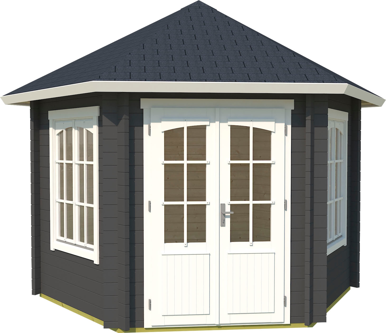 Pavillon LASITA MAJA "Rivera", grau (carbongrau, naturbelassen), B/H/T: 363,7cm x 3.181cm x 420cm, Pavillons, BxT: 363,7x420 cm, Fichtenholz Image