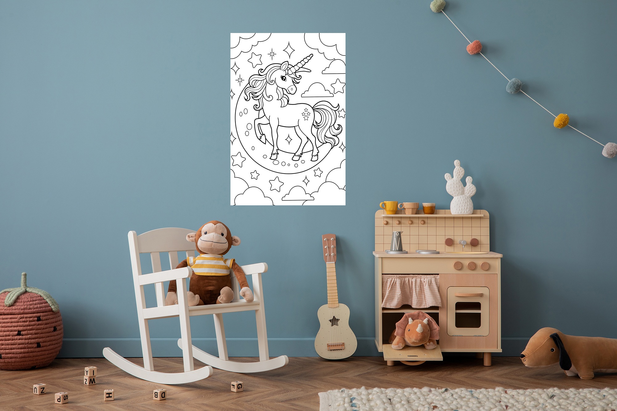 Wandsticker QUEENCE "Einhorn am Himmel", weiß, B:60cm H:90cm, Vinyl, Wandtattoos, DIY-Wandsticker zum Bemalen