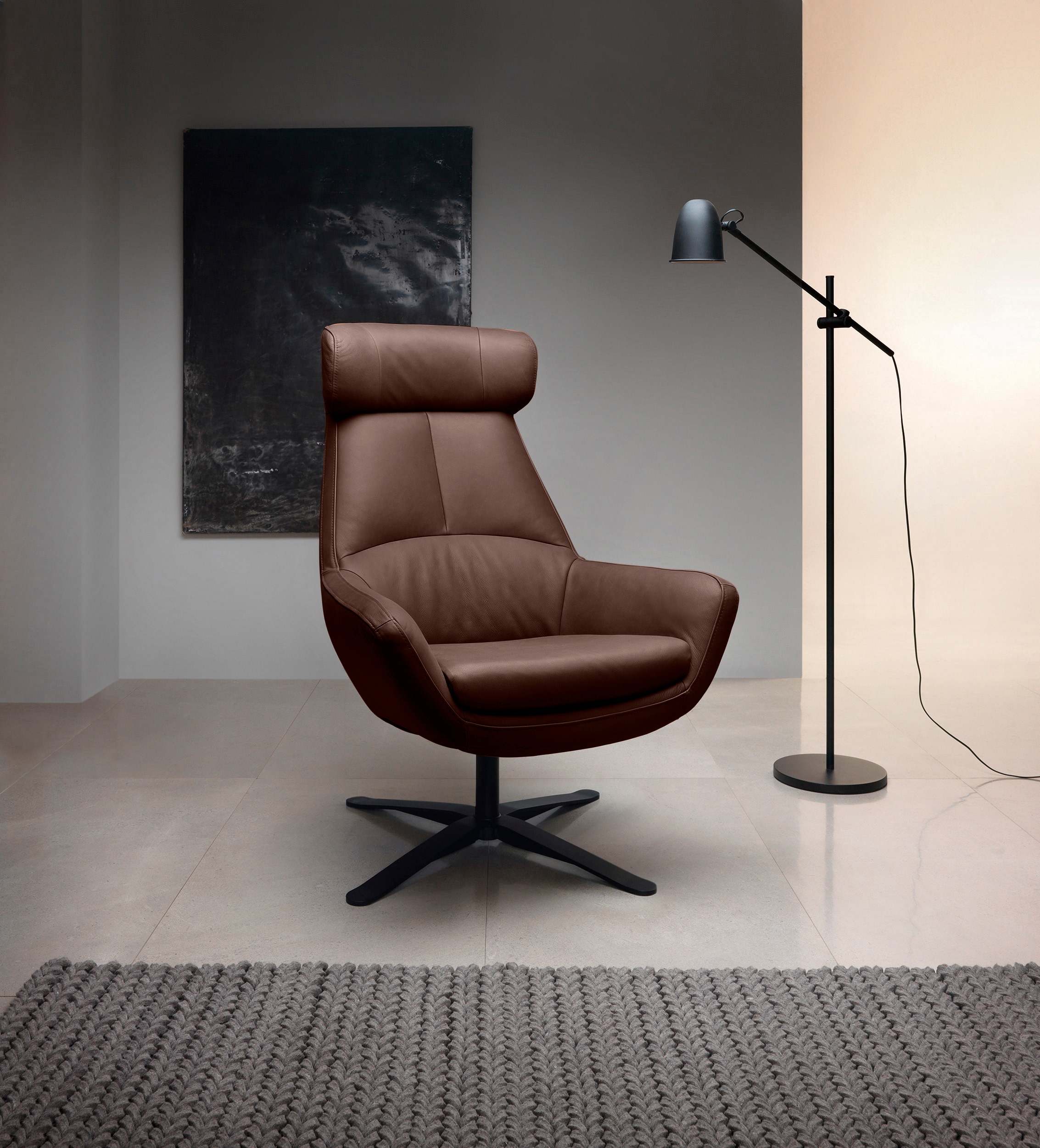 Drehsessel BETYPE "Be Organic High Back, Loungesessel, Hochlehnsessel", braun, B:81cm H:92cm T:83cm, 100% Echtleder, Sessel, in elegantem Design mit Drehfunktion