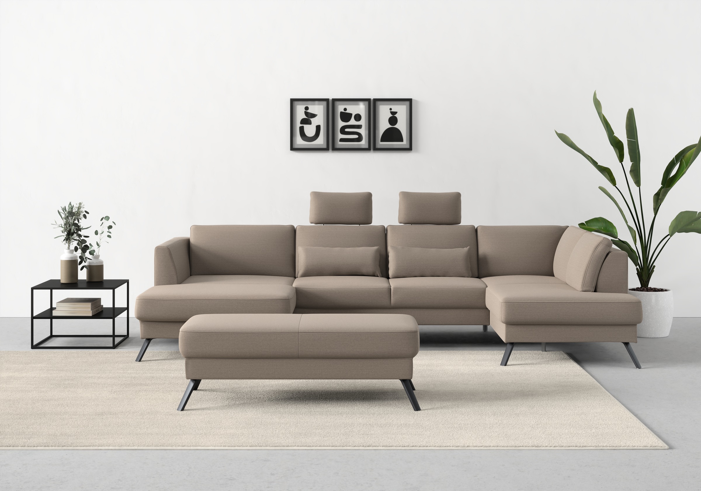 Wohnlandschaft SIT & MORE "Lindholm U-Form", grau (taupe), B:342cm H:88cm T:188cm, Sofas, mit Sitztiefenverstellung und Federkern Image