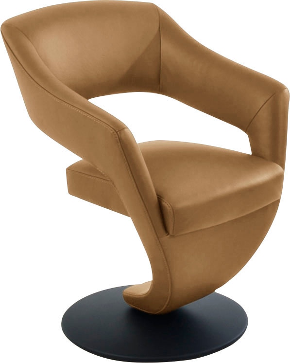 Drehstuhl K+W KOMFORT & WOHNEN "Kansas", gelb (curcuma 71), B:62cm H:87cm T:64cm, Stühle, Esszimmerstuhl, Design Leder-Drehsessel mit hohem Sitzkomfort, Drehteller in schwarz
