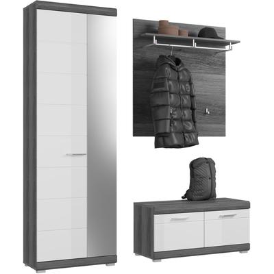 Garderoben-Set INOSIGN "Siena, Fronten mit hochwertiger Rillenfräsung, 3-teilig,bestehend aus:", braun (eiche), B:167cm H:197cm T:40cm, Kastenmöbel-Sets, Scout Garderobenkombination 3-tlg., Flur, Diele Image