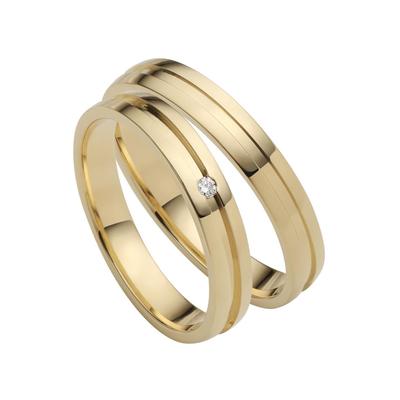 Trauring FIRETTI "Schmuck Geschenk Gold 750 Hochzeit Ehering "LIEBE" Gr. 58, gold (gelbgoldfarben), Fingerringe, 58, 0,02 ct SI = kleine Einschlüsse mit Brillant, Gelbgold 585, 3,5mm, Made in Germany, wahlweise mit oder ohne Brillant Image