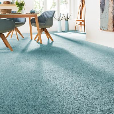Teppichboden ANDIAMO "Verona, Velours, Made in Belgium", blau (türkis), B:500cm H:6mm L:200cm, Kunstfaser, Teppiche, Uni Farben, Breite 400 cm oder 500 cm, strapazierfähig, pflegeleicht Image