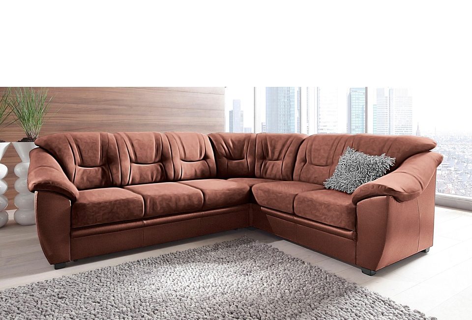 Ecksofa SIT & MORE "Savona L-Form, B: 262 cm", braun (kastanie), B:262cm H:90cm T:212cm, PRIMABELLE-Microfaser (100% Polyester);SOFTLUX/Struktur (Korpus in Kunstleder, Sitz und Rücken in Strukturstoff aus 75% Polyester und 25% Viskose);Kunstleder... Image
