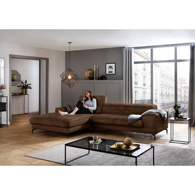 Ecksofa W.SCHILLIG "piedroo, Designsofa mit tollem Sitzkomfort, L-Form", braun (chocolate s37), B:303cm H:70cm T:193cm, Stoff S37 (100% Polyester): Luxus-Microfaser in Lederoptik, Sofas, Kopfteilverstellung, wahlweise mit Sitztiefenverstellung,... Image