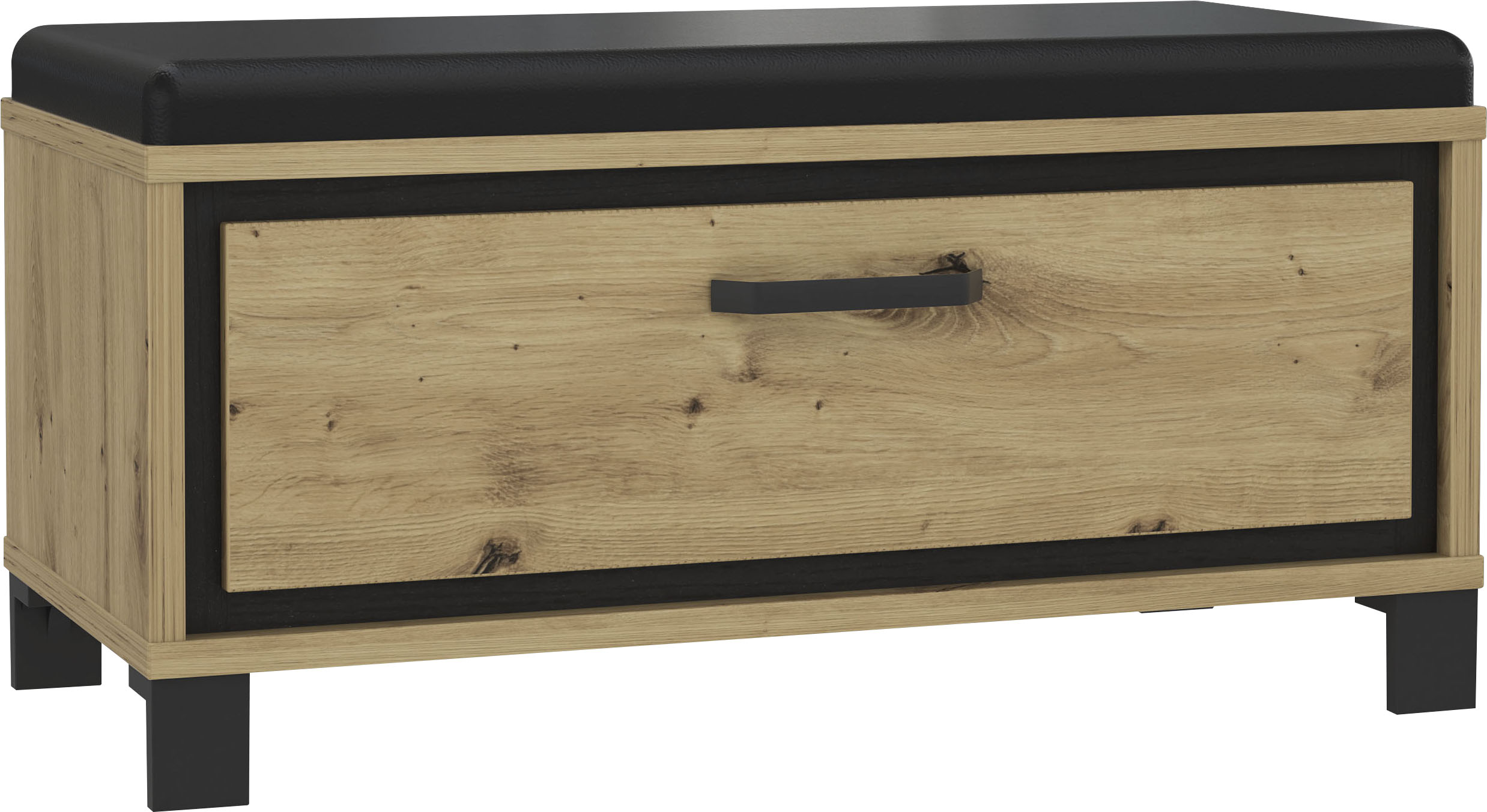 Sitzbank FORTE "Trondheim", schwarz (artisan eiche, schwarz eiche), B:89,4cm H:44,7cm T:41,5cm, Dekorfolie, FSC-zertifizierter Holzwerkstoff, Sitzbänke, Holzbank Garderobenbank, Breite ca. 90 cm, inkl. Sitzauflage