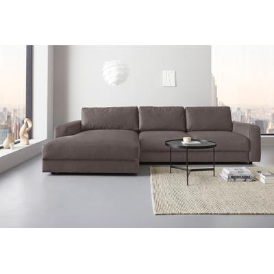 Ecksofa PLACES OF STYLE "Bloomfield, elegant, viel Platz, Mega Couch, Breite 303cm, L-Form", grau (taupe), B:303cm H:84cm T:176cm, 100% Polyester, Sofas, extra tiefe Sitzfläche, wahlweise mit Sitztiefenverstellung Image