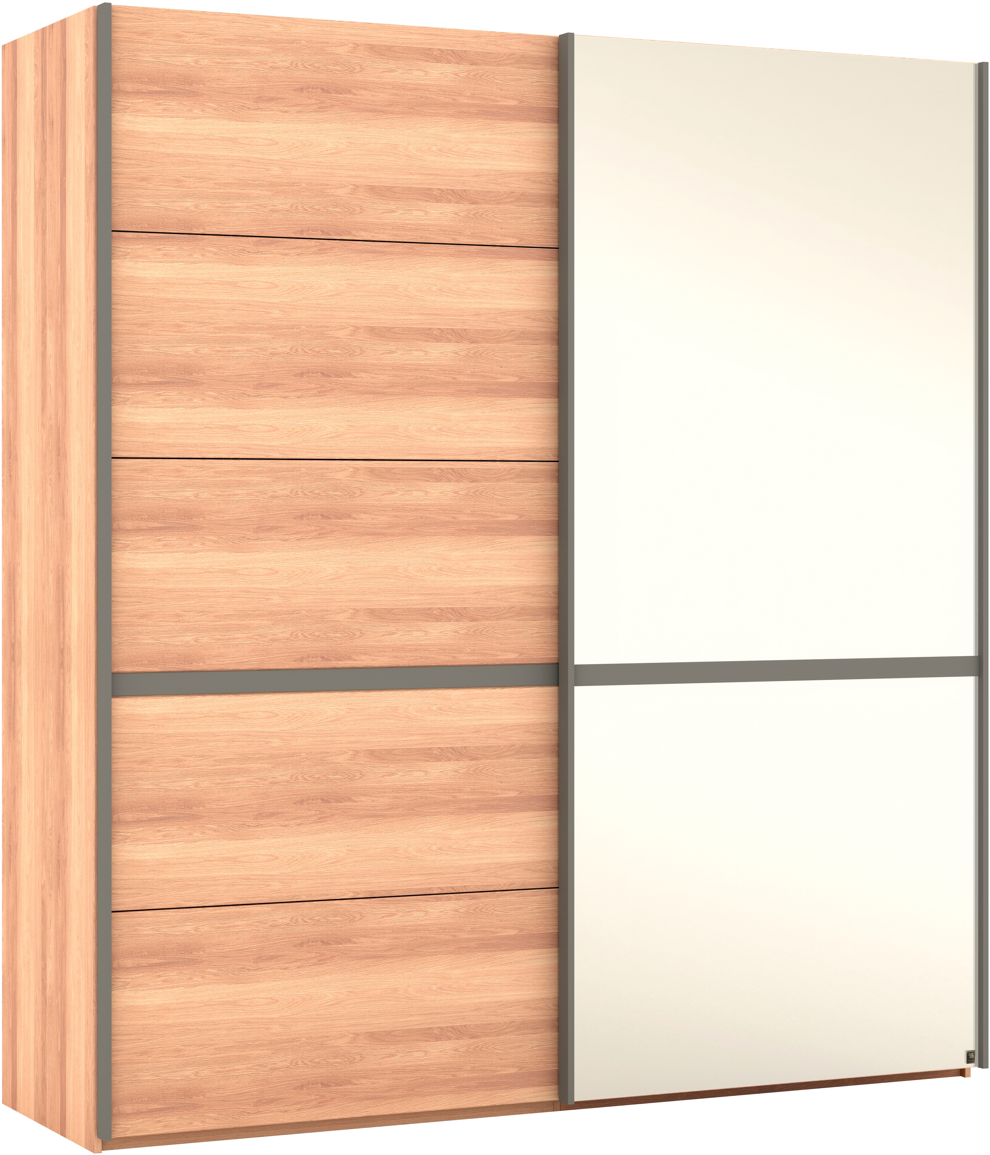 Schwebetürenschrank MUSTERRING "Sorrent, Kleiderschrank, Schrank, Schiebetüren", braun, B:200cm H:217cm, Schränke, Schwebetürenschrank, Türen in Eiche massiv mit Kassetten-Optik, verschiedene Maße verfügbar