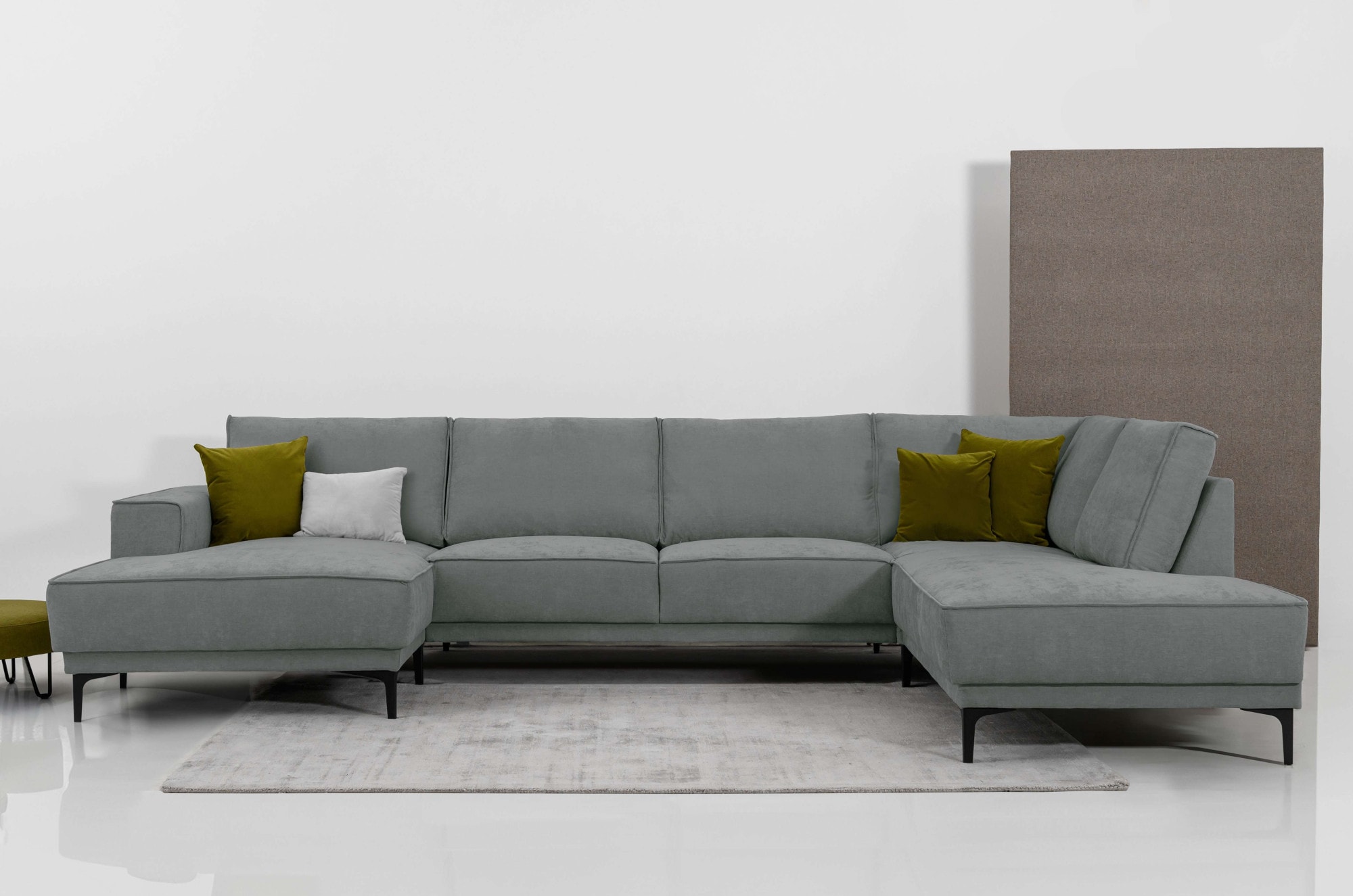 Wohnlandschaft OTTO HOME "XXL Sofa Oland, Struktur, Flachgewebe, Luxus-Microfaser, Boucle", grau (dunkelgrau), B:345cm H:85cm T:210cm, 100% Polyester, Sofas, Wohnlandschaft, U-Form, 345 cm, Wellenunterfederung, Skandi-Design, Metallfüße
