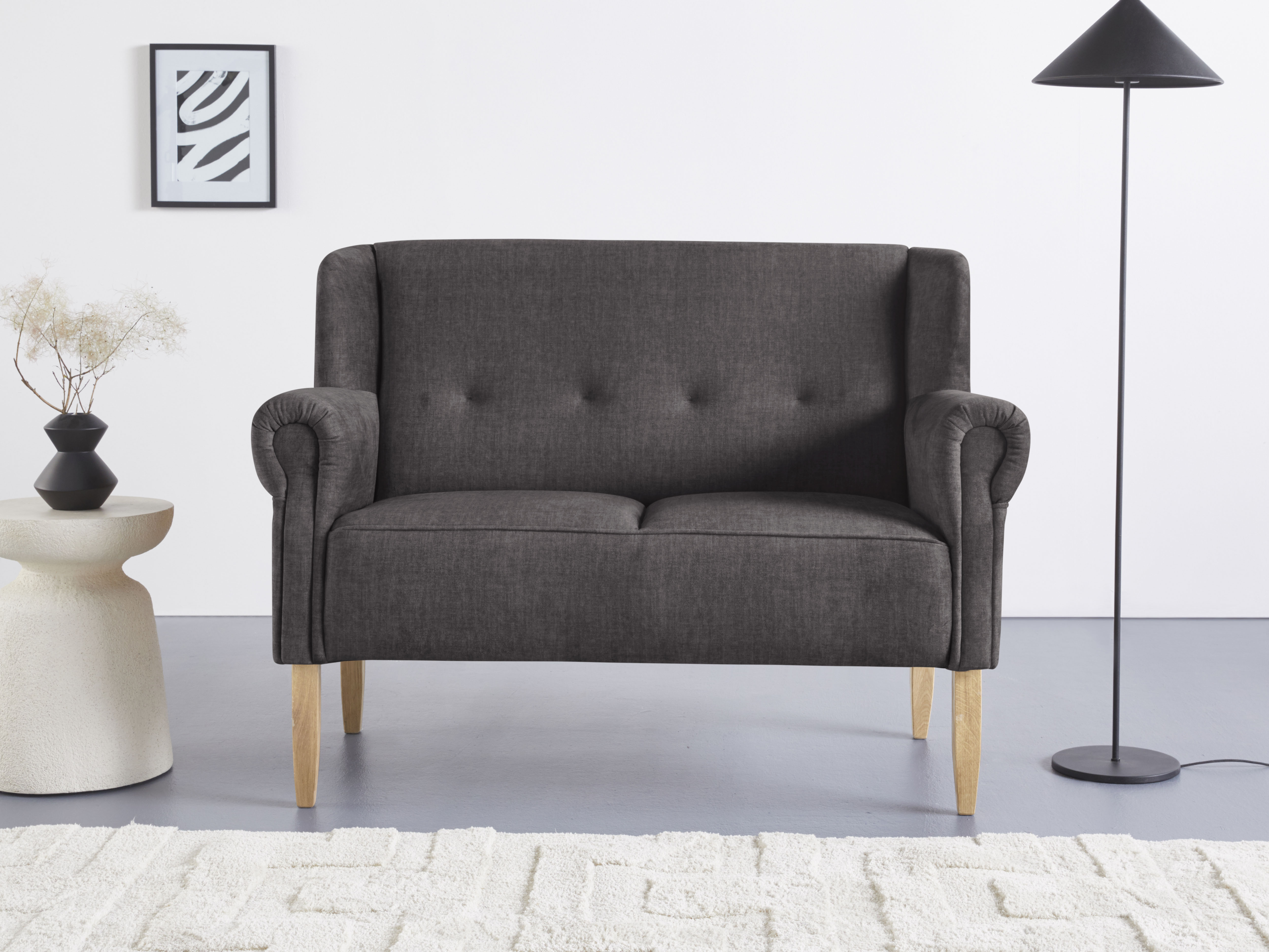Küchensofa HOME AFFAIRE "Moro", schwarz (asche), B:142cm H:99cm T:73cm, Microfaser in Antiklederoptik (100% Polyester), Sofas, in verschiedenen Stoffen und Farben Image