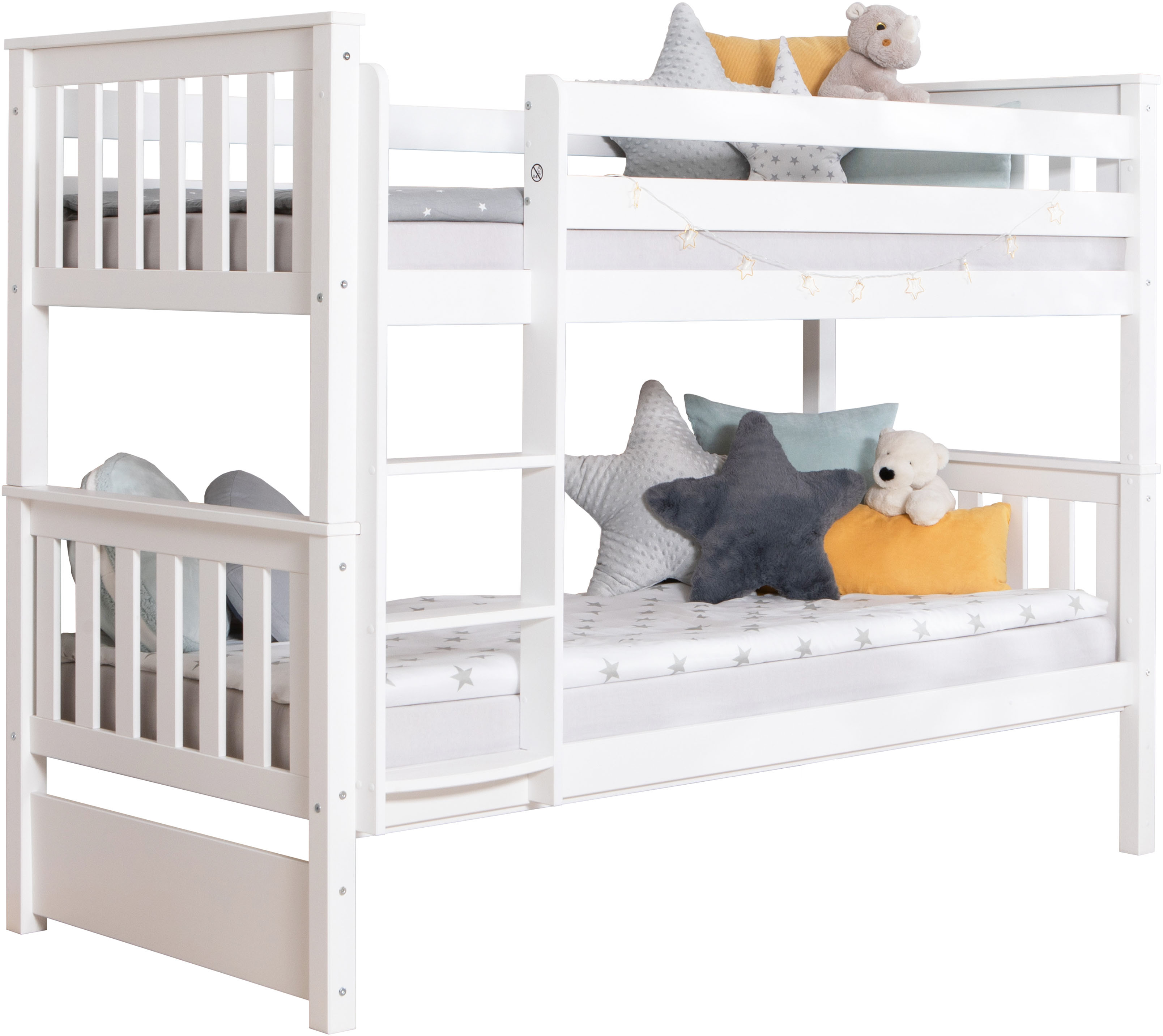 Etagenbett TICAA "Sammy", weiß (kiefer massiv weiß), B:103,5cm H:160cm L:213cm, Etagenbetten, Etagenbett, mit Rollrost, Kiefer