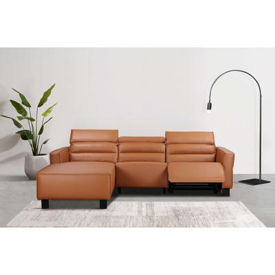 Ecksofa PLACES OF STYLE "Carpari, L-Form, 263 cm, manuelle o. elektrische Relaxfunktion", braun (cognac), B:263cm H:97cm T:179cm, Sofas, USB A/C und Kopfteilverstellung Image