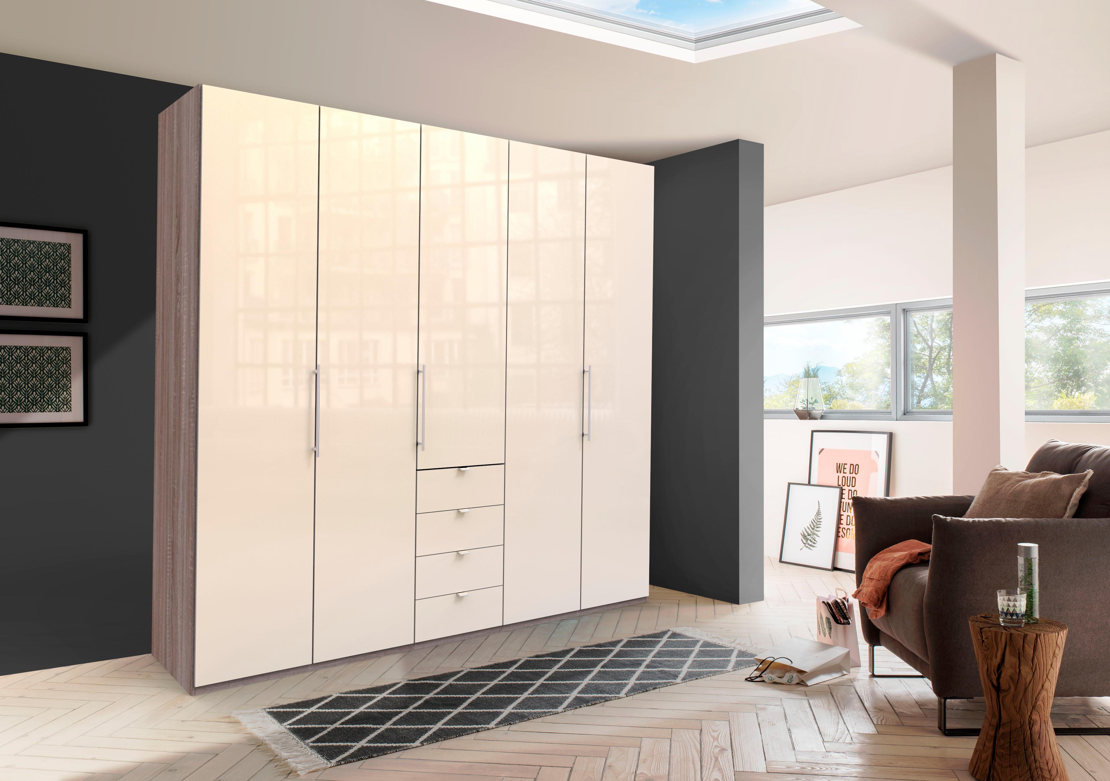 Kleiderschrank WIEMANN "Loft", beige (trüffeleichefarben, magnolie glas), B:250cm H:236cm T:58cm, Glas, Schränke, Kleiderschrank, Glasfront