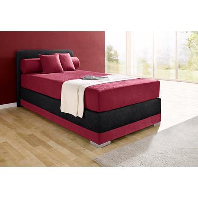 Boxspringbett MAINTAL "Lago", rot (bordeauxrot, schwarz), B:97cm L:210cm, Bezug Kopteil und seitliche Unterbox wahlweise Microvelours aus 100% Polyester oder Kunstleder, DIe Obermatratze ist bei beiden Bezugsqualitäten mit Microfaser (100%... Image