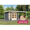 Gartenhaus KARIBU "Kolimasee 6", grau (terragrau), Holzwerkstoff, Gartenhäuser, mit Anbaudach 3,2 m, terragrau