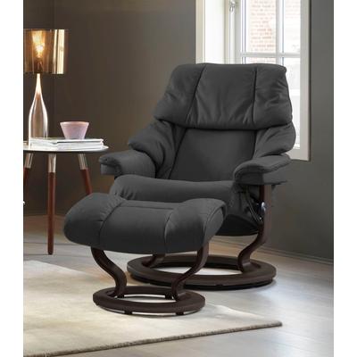 Relaxsessel STRESSLESS "Reno", grau (charcoal dinamica), B:79cm H:98cm T:75cm, Leder BATICK: BATICK ist ein leicht korrigiertes, durchgefärbtes und genarbtes Möbelleder, bei dem die meisten Unebenheiten und Spuren in der Regel entfernt wurden.,... Image
