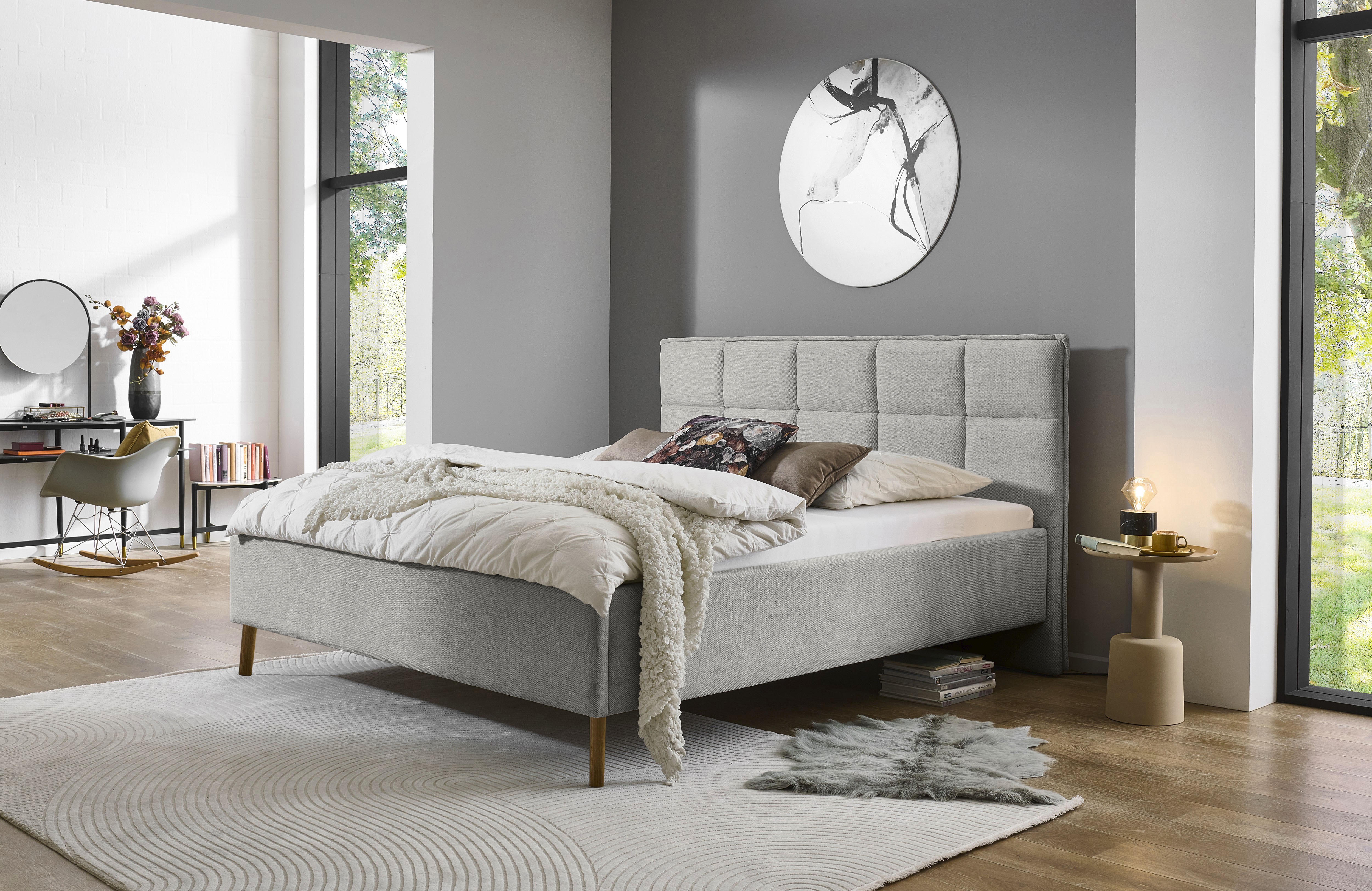 Polsterbett MEISE.MÖBEL "Paulo wahlweise mit Bettkasten, erhältlich in den Breiten 160 & 180cm", grau (hellgrau), B:182cm H:120cm L:213cm, Betten, Polsterbett, wahlweise mit Holz- oder Metallfuß