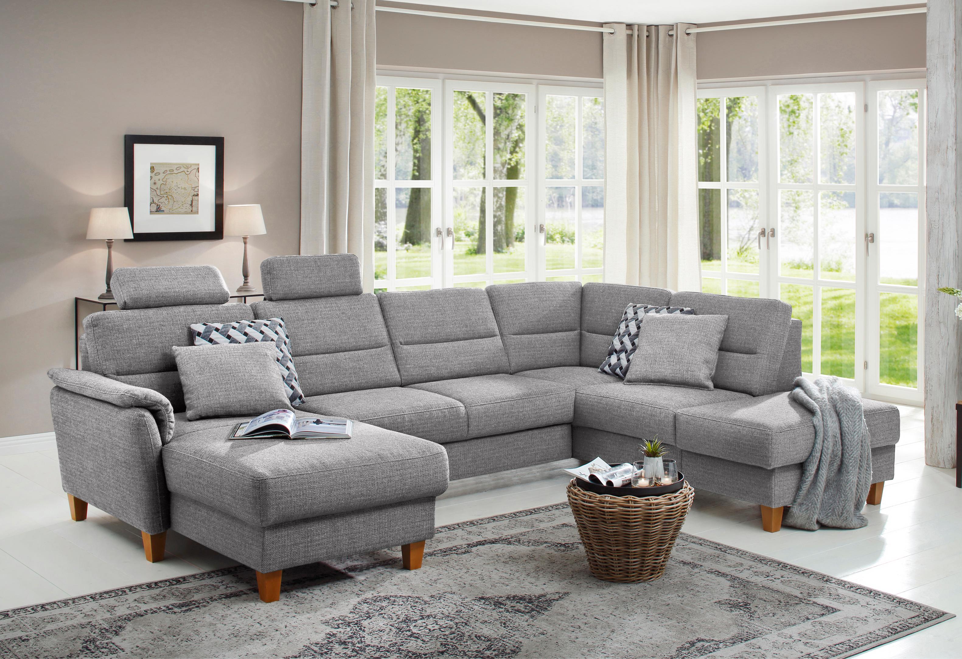 Wohnlandschaft HOME AFFAIRE "Palmera U-Form, B: 308 cm", silber, B:308cm H:89cm T:212cm, 100% Polyester;Struktur (100% Polyester);Luxus-Microfaser in Lederoptik (100% Polyester), Sofas, Wohnlandschaft, optional Bettfunktion & Bettkasten, Federkern,...