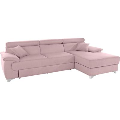 Ecksofa DOMO COLLECTION "Mira, inklusive Kopfteilverstellung für mehr Wohlfühlkomfort, L-Form", rosa (flamingo), B:271cm H:78cm T:167cm, Zierkissen: Entsprechend jeweiligem Bezug., Struktur (100% Polyester), Struktur fein (100% Polyester),... Image