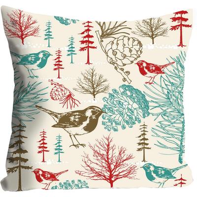 Dekokissen QUEENCE "Waldemar", bunt (bunt, bedruckt), B:40cm L:40cm, Polyester, Dekokissen_Sitzkissen_Kissenhüllen, mit bunten Vögeln im Wald Image