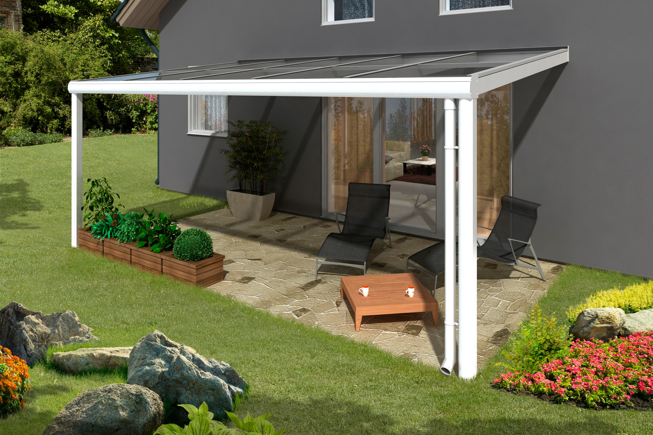 Terrassendach SKANHOLZ "Modena", weiß, B:541cm T:357cm, Aluminium, Terrassenüberdachungen, 541 cm Breite, verschiedene Tiefe