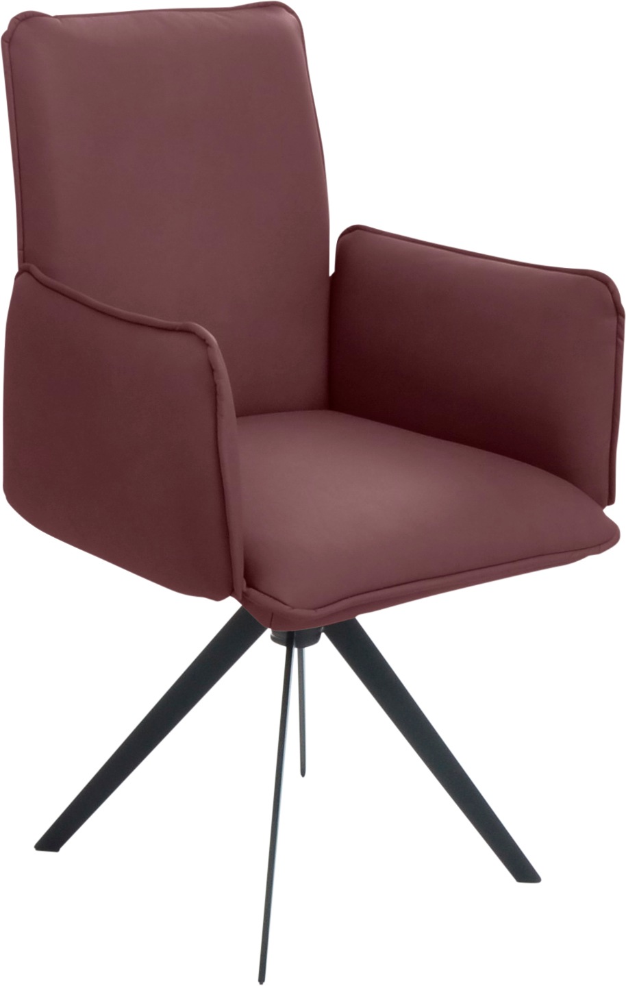 Drehstuhl K+W KOMFORT & WOHNEN, rot (cabernet, schwarz), B:59cm H:94cm T:61cm, Stühle, Drehstuhl Esszimmerstuhl 4-Fuß-Stuhl, Blitzdrehkreuz und Rückholfunktion, dekorativer 12mm Biese Image