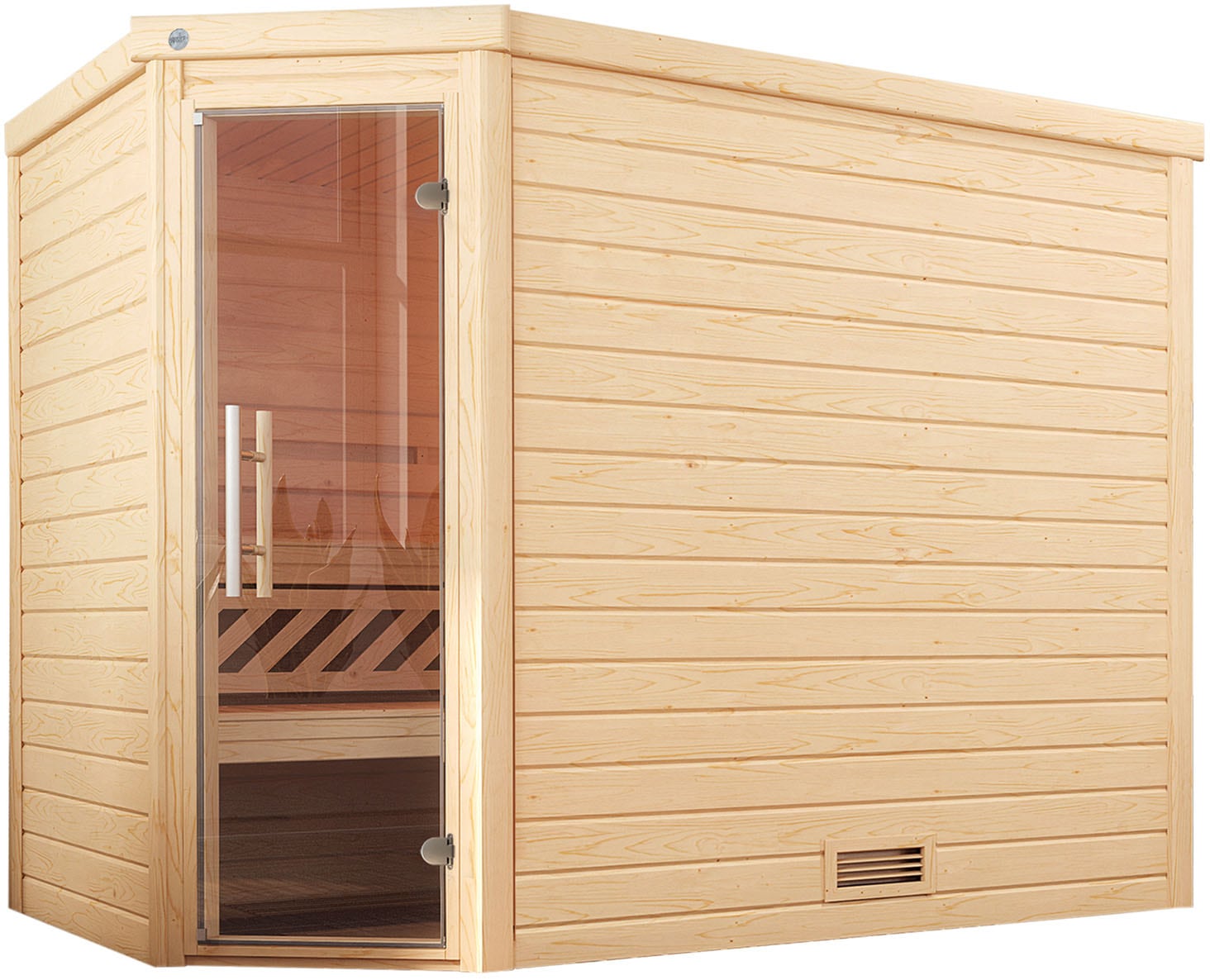 Sauna WEKA "Massivholzsauna TURKU 3", beige (natur), Bio-Ofen, externe Steuerung, 9 kW, Saunen, Blockbohlen, moderne Ganzglastür Image