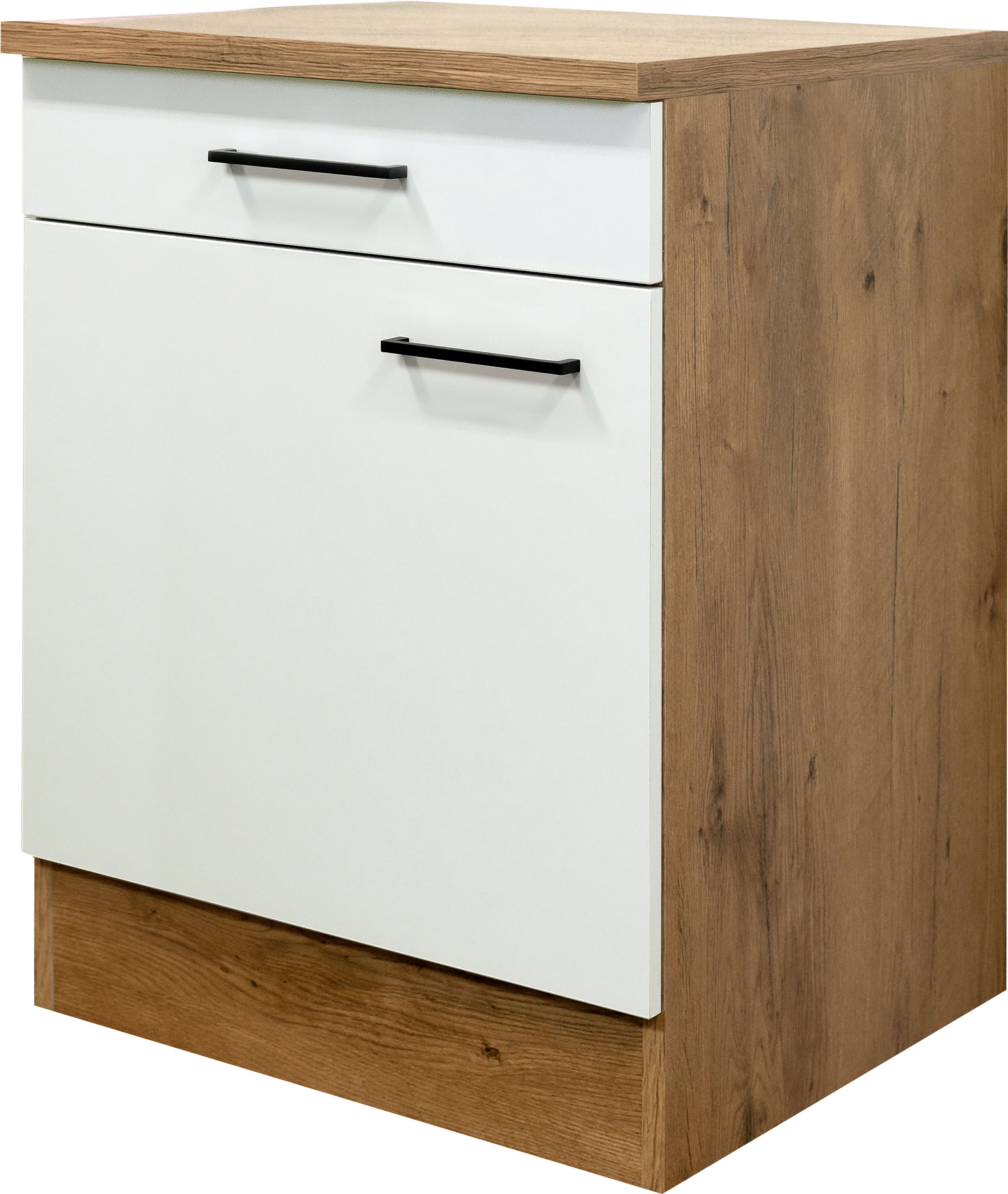 Unterschrank FLEX-WELL "Vintea", beige (magnolia matt, lancelot oak), B:60cm H:85cm T:60cm, Holzwerkstoff, Schränke, Küchenunterschrank, (B x H x T) 60 x 85 x 60 cm, mit Metallgriffen