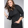 Etuikleid SHEEGO "Etuikleid", Damen, Gr. 48, Normalgrößen, schwarz, Jersey, Single Jersey, 70% Polyester, 25% Viskose, 5% Elasthan, unifarben, knielang, Rundhals, 3/4-Ärmel, Kleider