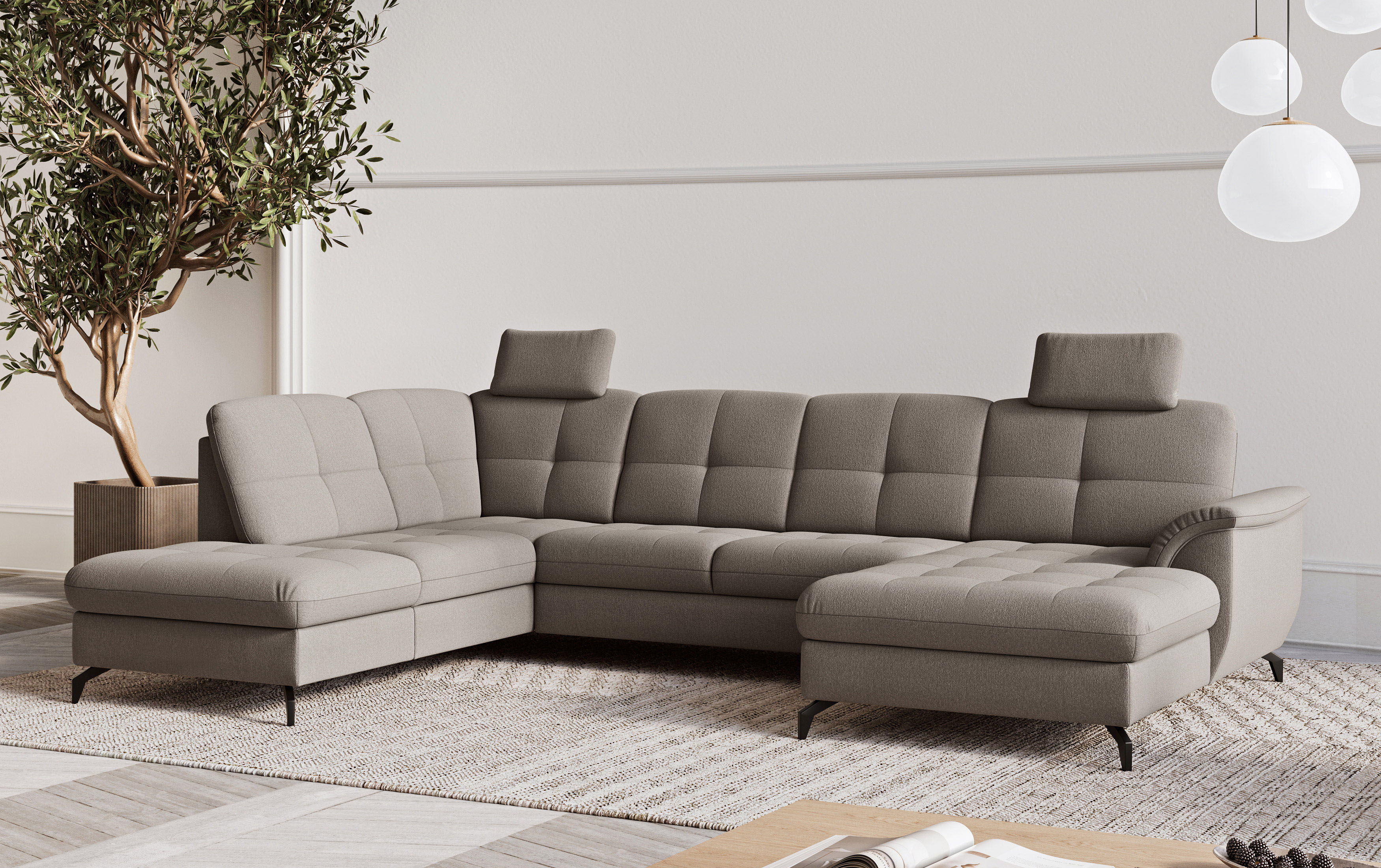 Wohnlandschaft SIT & MORE "Zora", braun (schlamm), B:319cm H:92cm T:212cm, 100% Polyester, Sofas, wahlweise mit Bettfunktion und Bettkasten