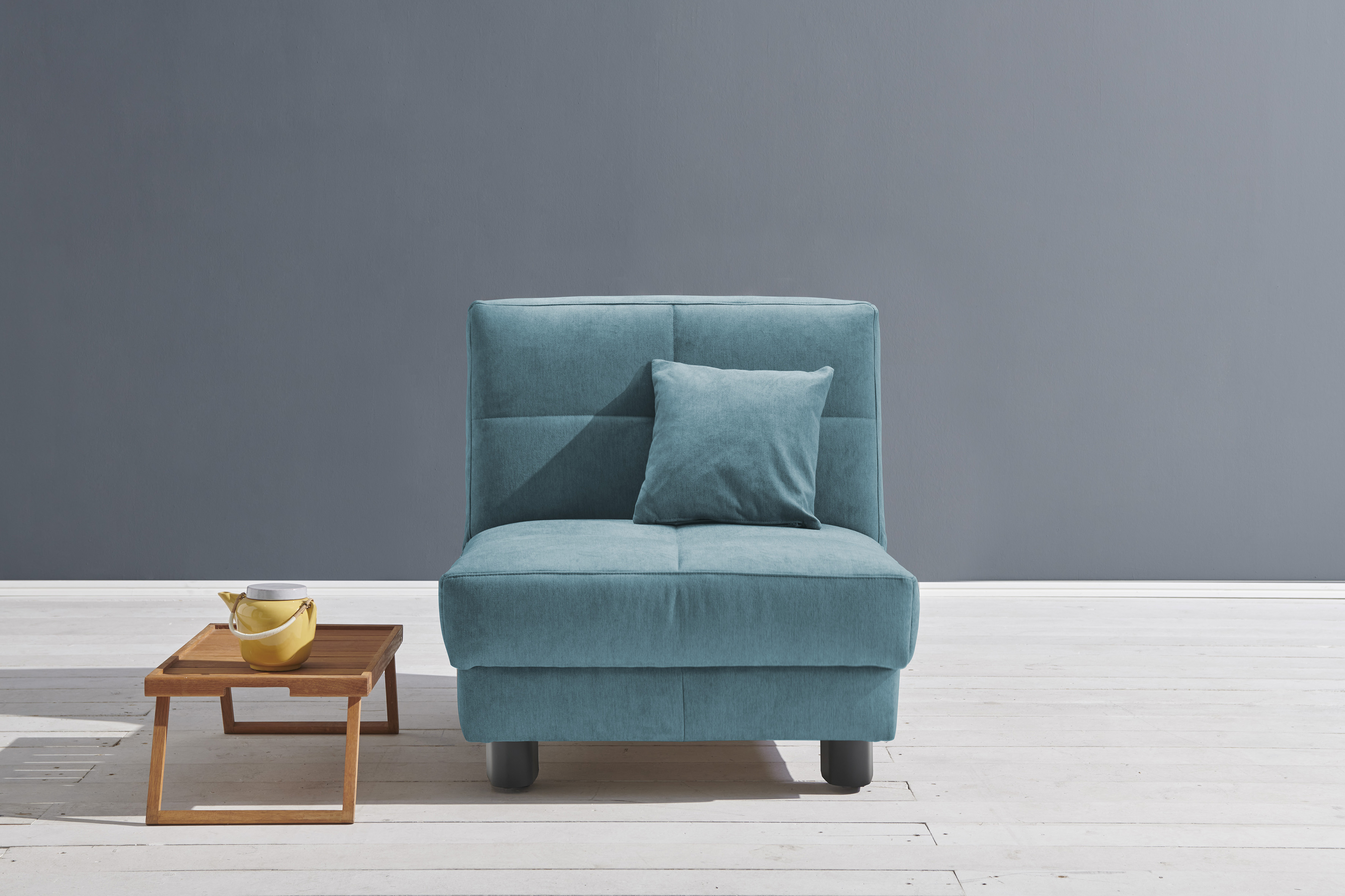 Schlafsofa ELL + ELL "Tilda", blau (petrol), B:85cm H:90cm T:100cm, 100% Polyester, Sofas, Breite 85 cm, inkl. 1 Zierkissen Image