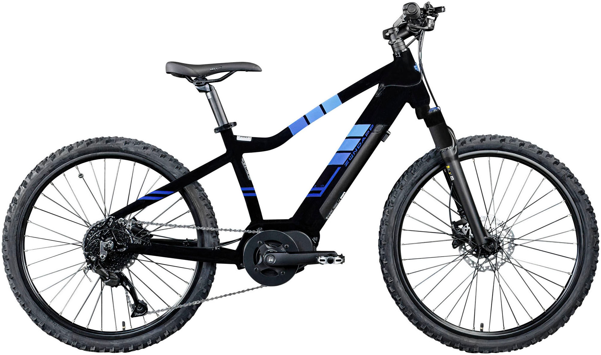 E-Bike ZÜNDAPP "Z240" Gr. 38, schwarz (schwarz, blau), Elektrofahrräder, 38cm, 24 Zoll (60,96cm), E Bike Mountainbike 24 Zoll Elektro Bike 130-145 cm Jugendliche ab 8 Image