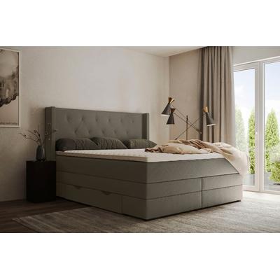 Boxspringbett PLACES OF STYLE "Elegance", grau, B:181cm L:210cm, Samtoptik (100% Polyester), Struktur (100% Polyester), Komplettbetten, Boxspringbett, mit schöner Knopfheftung, in den Härtegraden H2 & H3, inkl. Schubladen Image