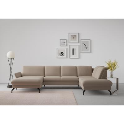 Wohnlandschaft SIT & MORE "Fashion U-Form", grau (taupe), B:338cm H:84cm T:207cm, Sofas, wahlweise mit Kopfteilverstellung, Vorziehsitz, motorisch, Metallfüße Image