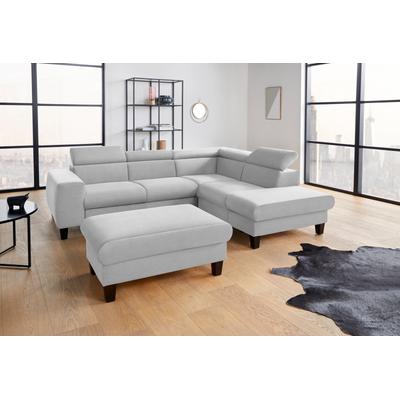 Polstergarnitur COTTA "Morven L-Form", grau (light grau), B:249cm, Sitzmöbel-Sets, Set bestehend aus: Ecksofa mit Kopfteilverstellung & Hocker Image
