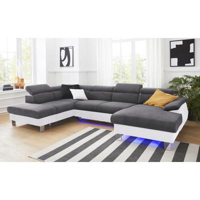 Wohnlandschaft COTTA "Komaris U-Form mit Kopfteilverstellung", weiß (weiß, stone), B:320cm, Microfaser PRIMABELLE (100% Polyester), Kunstleder SOFTLUX, Feinstruktur (100% Polyester), Kunstleder SOFTLUX/Struktur (100% Polyester), NaturLEDER, Sofas,... Image